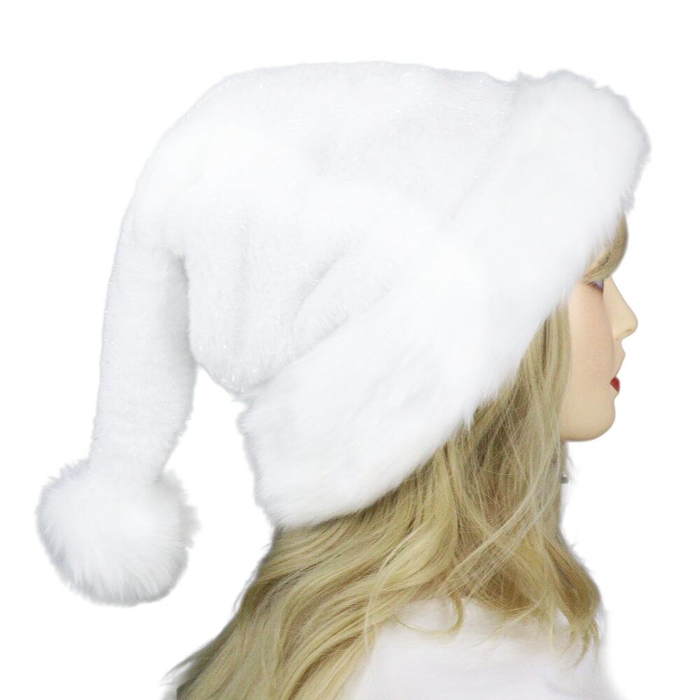 5671 White Sequin Santa Hat Thicken Velvet Plush Christmas Hat Adults